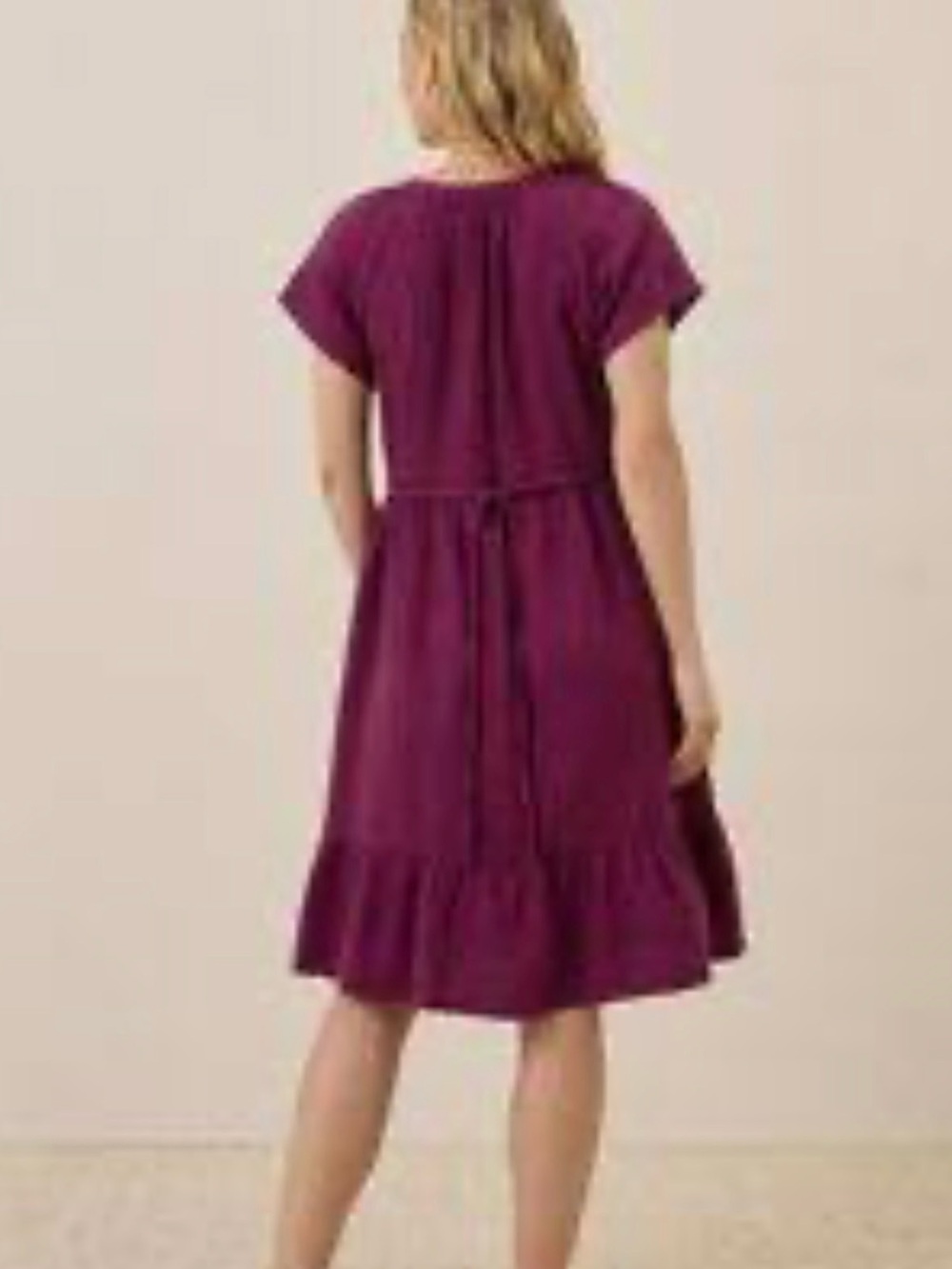 Pact Organic Cotton V-Neck Short Sleeve Tiered Midi Dress — Plum - Picture 7 of 7